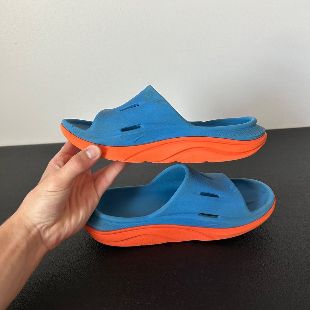 HOKA ONE ONE Ora Recovery Slide 2 Sandals Mens 7 W 8 Blue Orange Slip On Shoes - Picture 3 of 8